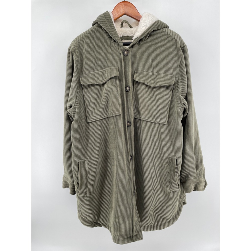 26 International Corduroy Hooded Sherpa Jacket Women 1X Green Rugged Country